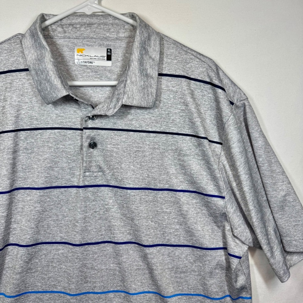 Nicklaus Golf Polo Shirt‎ StayDRI Striped Gray Athletic Casual Sz XL